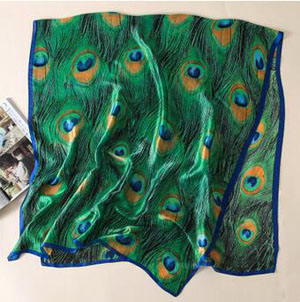 Soft green peacock feather printed scarf wholesale