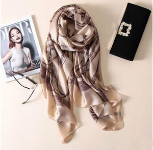 Female chain pattern silk scarves wholesale