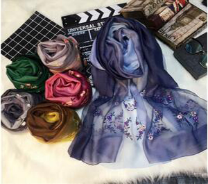 Elegant gradient embroidered silk scarves wholesale
