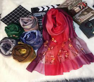 Elegant gradient embroidered silk scarves wholesale