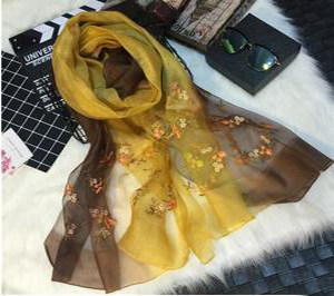 Elegant gradient embroidered silk scarves wholesale