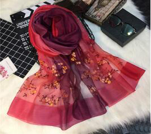Elegant gradient embroidered silk scarves wholesale