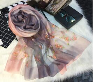 Elegant gradient embroidered silk scarves wholesale