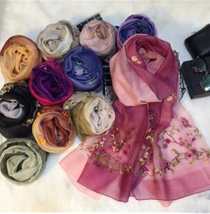 National gradient wind embroidered silk wool scarf wholesale