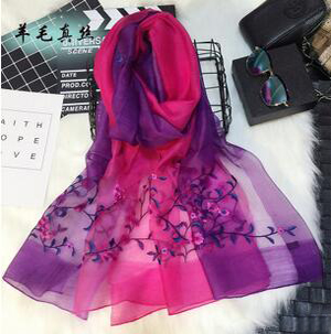 National gradient wind embroidered silk wool scarf wholesale