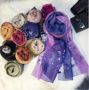 National gradient wind embroidered silk wool scarf wholesale