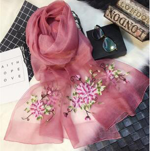 Cut flowers silk embroidered wool scarf wholesale