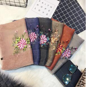 Cut flowers silk embroidered wool scarf wholesale