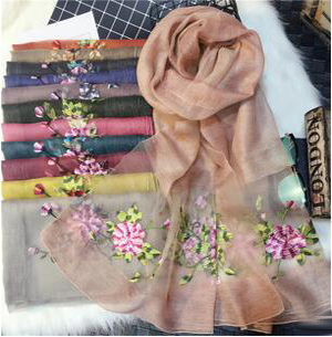 Cut flowers silk embroidered wool scarf wholesale