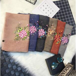 Cut flowers silk embroidered wool scarf wholesale