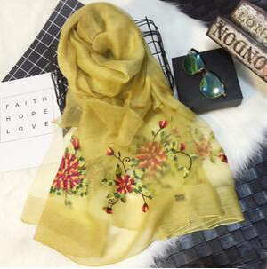 Cut flowers silk embroidered wool scarf wholesale