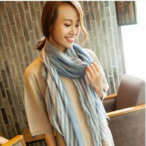 Pure color stripe burrs linen scarf wholesale