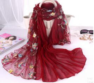 Female embroidered features delicate floret scarf wholesale