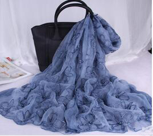 Female floret dyed nail bead emulation silk scarf wholesale