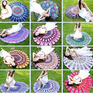 Beach resort peacock flower beach towels round beach mat wholesale