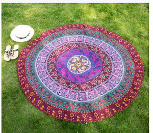 Beach resort peacock flower beach towels round beach mat wholesale