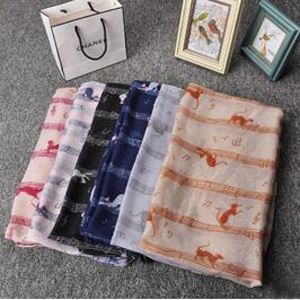 Female voile cute cartoon notes kitten scarf wholesale