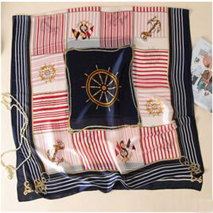 Female navy stripe pastoral fresh silk scarf wholesale