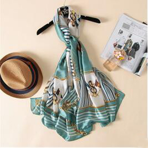 Female navy stripe pastoral fresh silk scarf wholesale