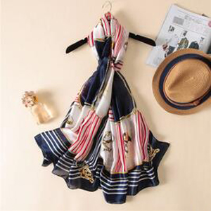 Female navy stripe pastoral fresh silk scarf wholesale