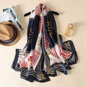 Female navy stripe pastoral fresh silk scarf wholesale