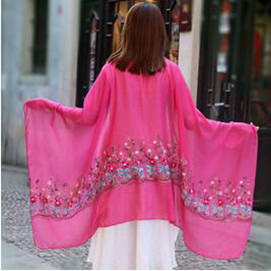 Female daffodil embroidery silk scarves wholesale