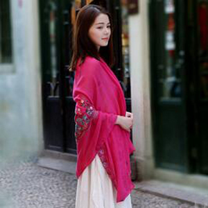 Female daffodil embroidery silk scarves wholesale