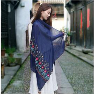 Female daffodil embroidery silk scarves wholesale