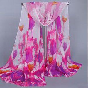 Womens tulip flowers chiffon silk scarves wholesale