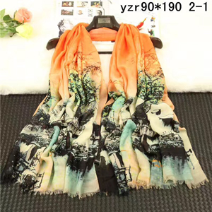 Landscape painting lady cashmere scarf wholesale