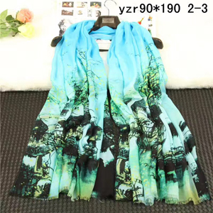 Landscape painting lady cashmere scarf wholesale