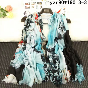 Landscape painting lady cashmere scarf wholesale