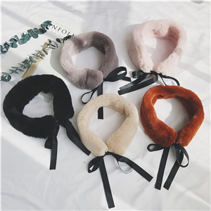 Plush rabbit fur ribbon bow cheap scarf