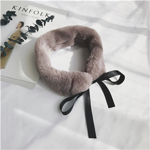 Plush rabbit fur ribbon bow cheap scarf