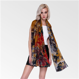 Three large flowers plus silver printed cotton scarf cheap from China