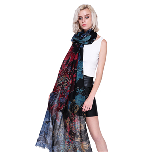 Three large flowers plus silver printed cotton scarf cheap from China