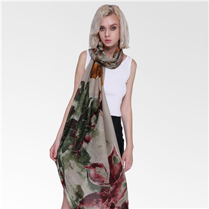 Three large flowers plus silver printed cotton scarf cheap from China