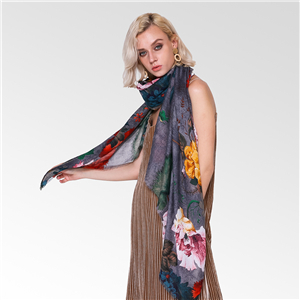 Wholesale peony pattern printed cotton scarf