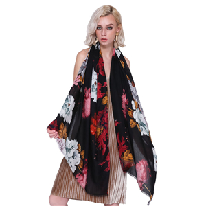 Wholesale peony pattern printed cotton scarf