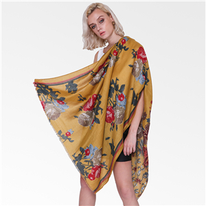 Wholesale half flower inlaid with gold edge printed cotton scarf