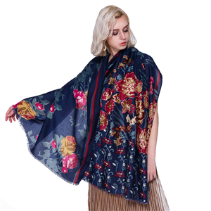 Wholesale half flower inlaid with gold edge printed cotton scarf