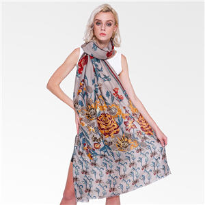 Wholesale half flower inlaid with gold edge printed cotton scarf