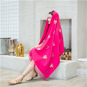 China cheap beaded embroidery embroidered tassel cashmere scarf