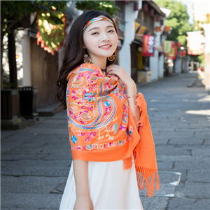 Chinese wholesale cashew flower embroidery tassel cashmere scarf