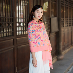 Chinese wholesale cashew flower embroidery tassel cashmere scarf