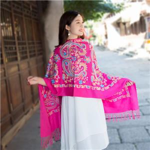 Chinese wholesale cashew flower embroidery tassel cashmere scarf