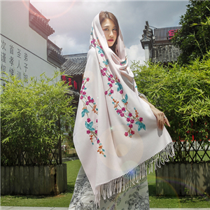 Wholesale plum embroidery tassel cashmere scarf