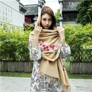 Wholesale plum embroidery tassel cashmere scarf