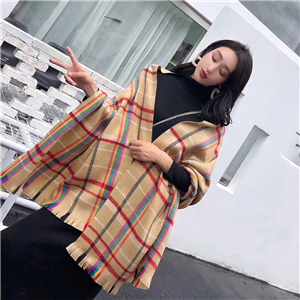 Wholesale color grid pattern double-sided contrast color cashmere scarf
