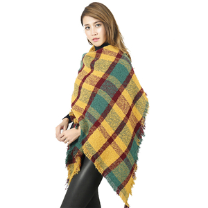 Rainbow colored plaid tassel cashmere scarf